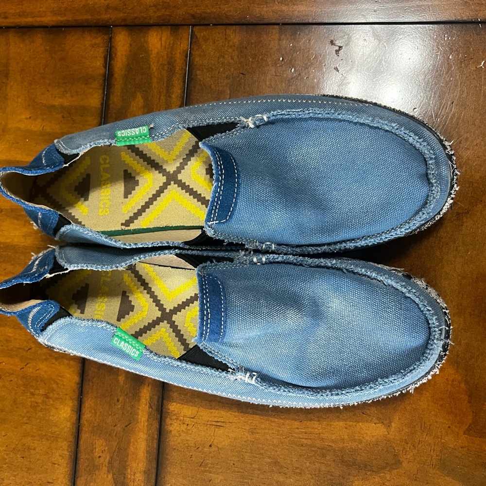 Sanuk Denim Blue Slip-On Shoes with Patterned Insole - Picture 2 of 3